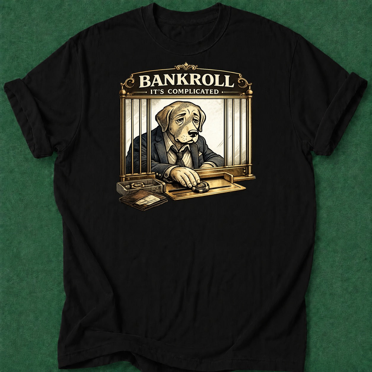 Dead Read Bankroll Complicated T-Shirt poker t-shirt design, female poker player, chip stack, grinder, range apparel