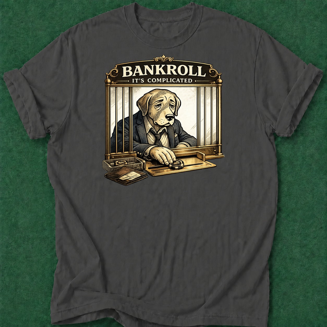 Dead Read Bankroll Complicated T-Shirt poker t-shirt design, female poker player, chip stack, grinder, range apparel