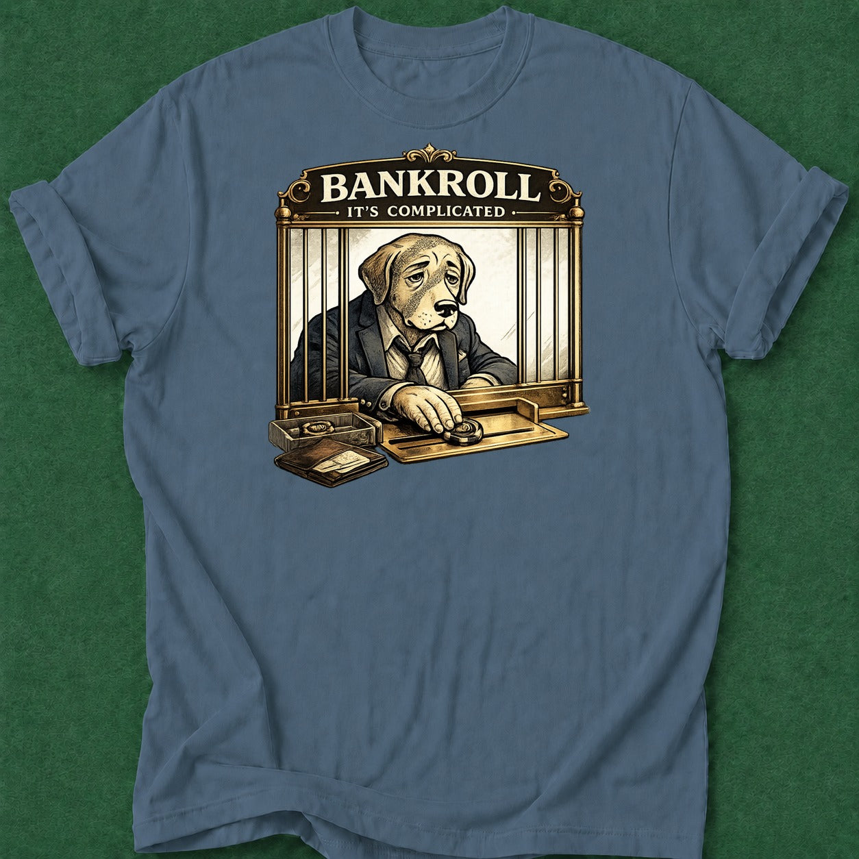 Dead Read Bankroll Complicated T-Shirt poker t-shirt design, female poker player, chip stack, grinder, range apparel