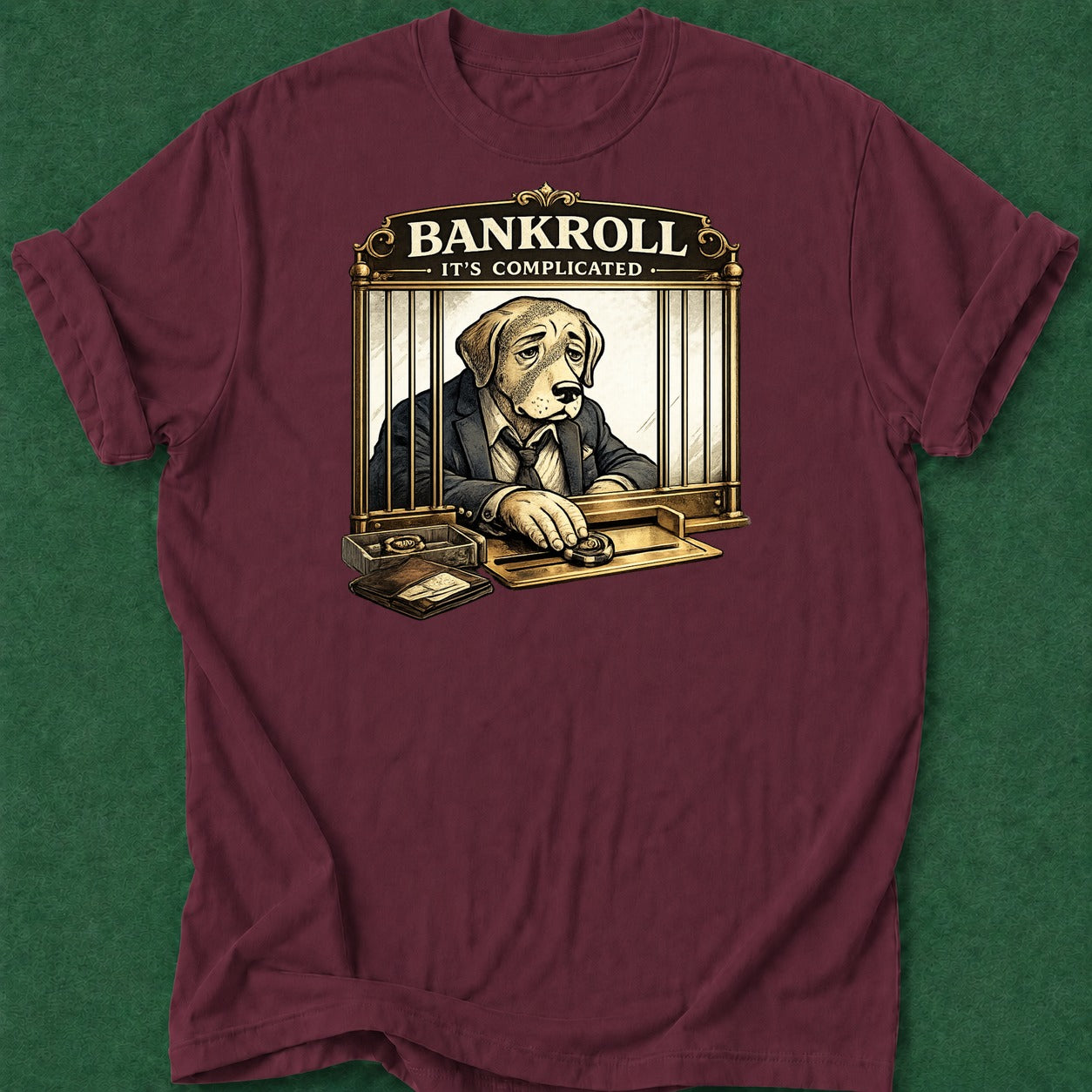 Dead Read Bankroll Complicated T-Shirt poker t-shirt design, female poker player, chip stack, grinder, range apparel