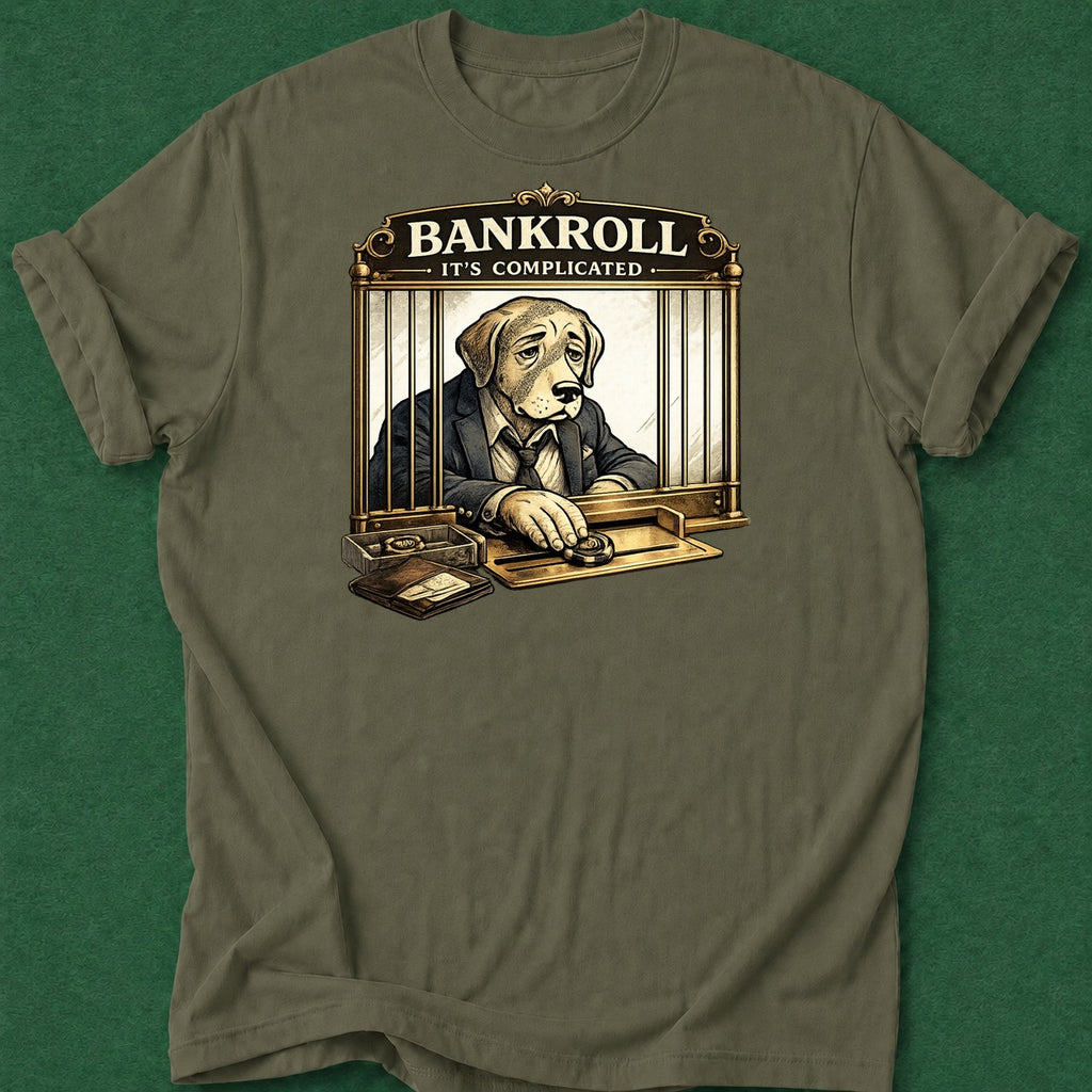 Dead Read Bankroll Complicated T-Shirt poker t-shirt design, female poker player, chip stack, grinder, range apparel