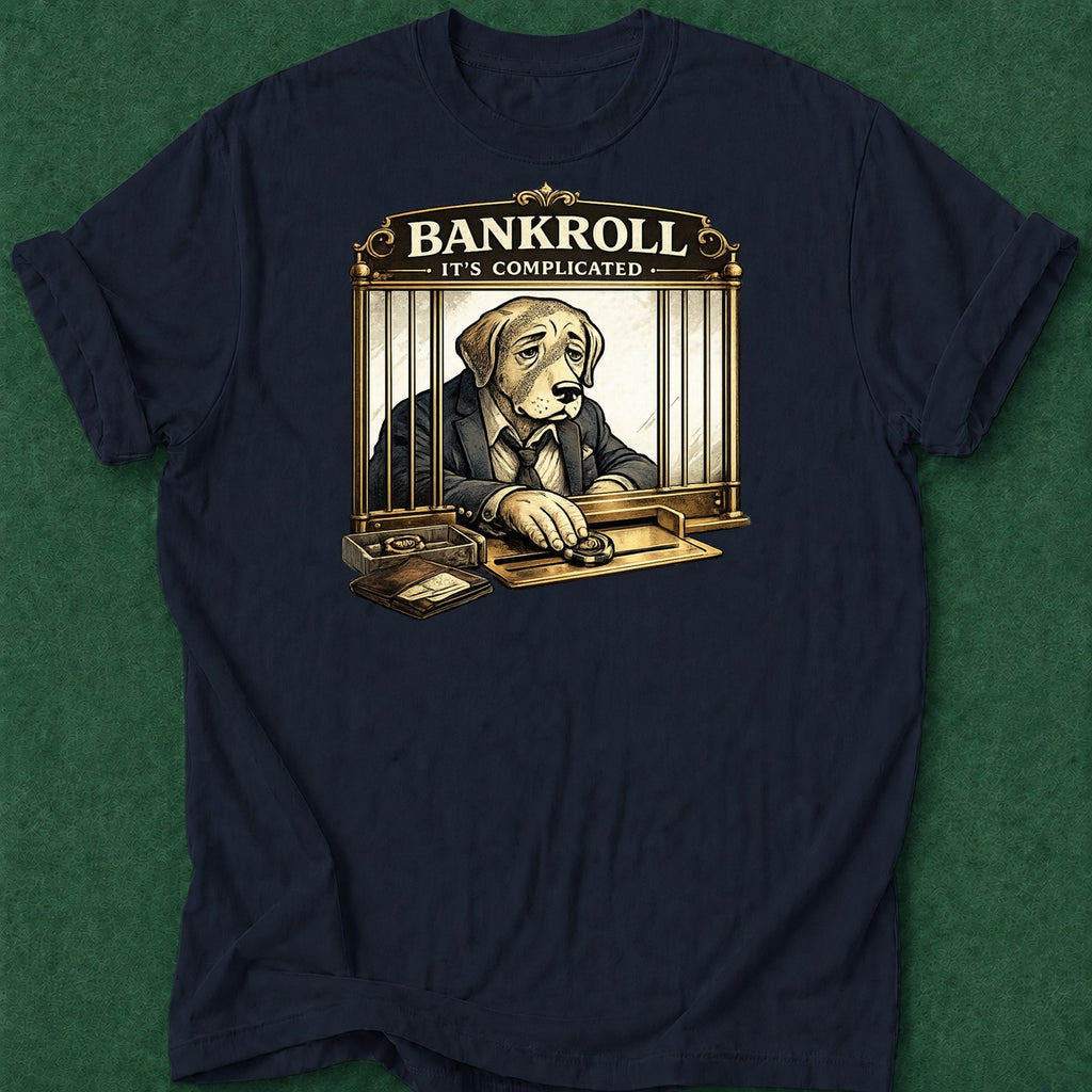 Dead Read Bankroll Complicated T-Shirt poker t-shirt design, female poker player, chip stack, grinder, range apparel