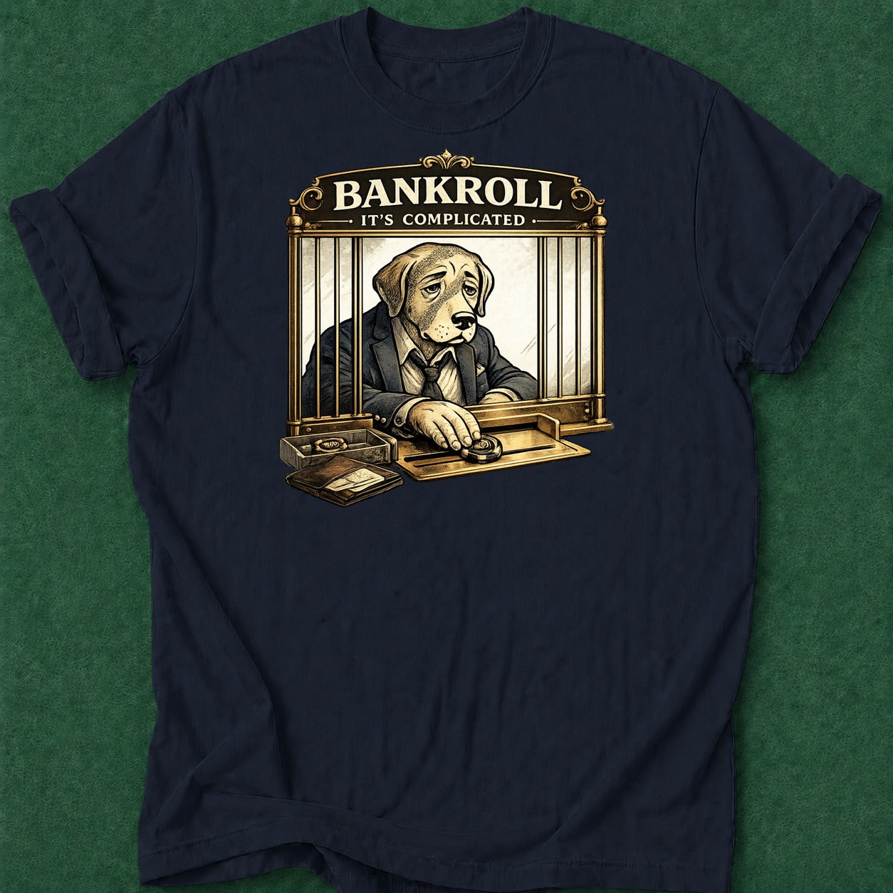 Dead Read Bankroll Complicated T-Shirt poker t-shirt design, female poker player, chip stack, grinder, range apparel