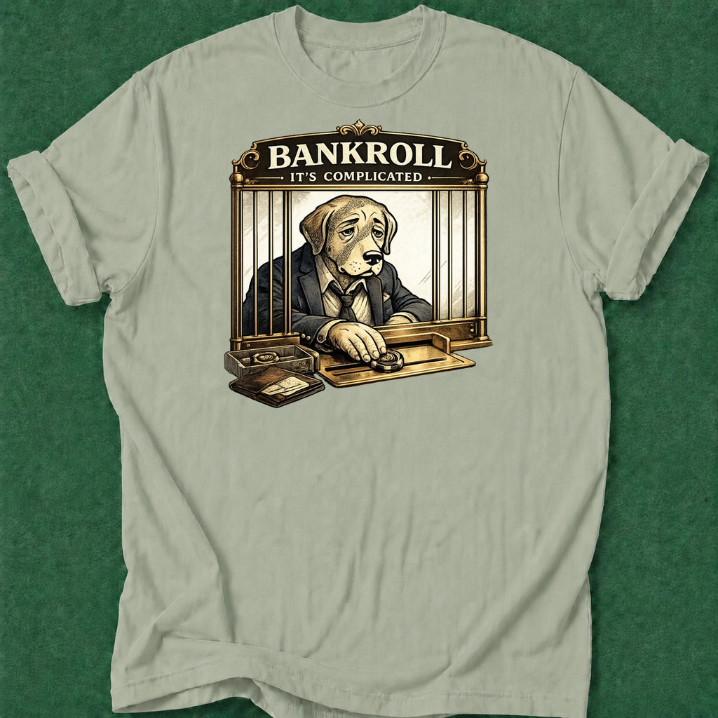 Dead Read Bankroll Complicated T-Shirt poker t-shirt design, female poker player, chip stack, grinder, range apparel