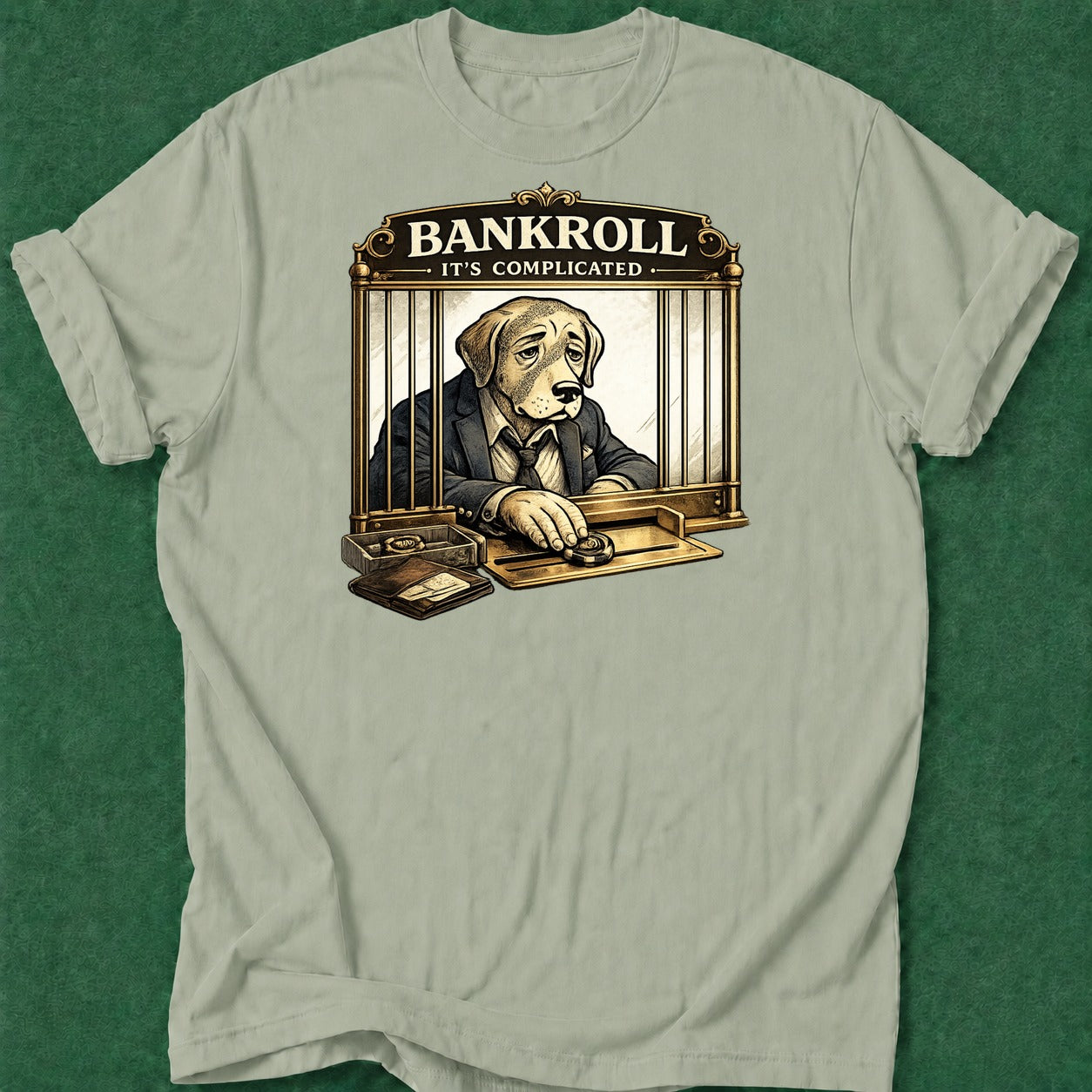 Dead Read Bankroll Complicated T-Shirt poker t-shirt design, female poker player, chip stack, grinder, range apparel