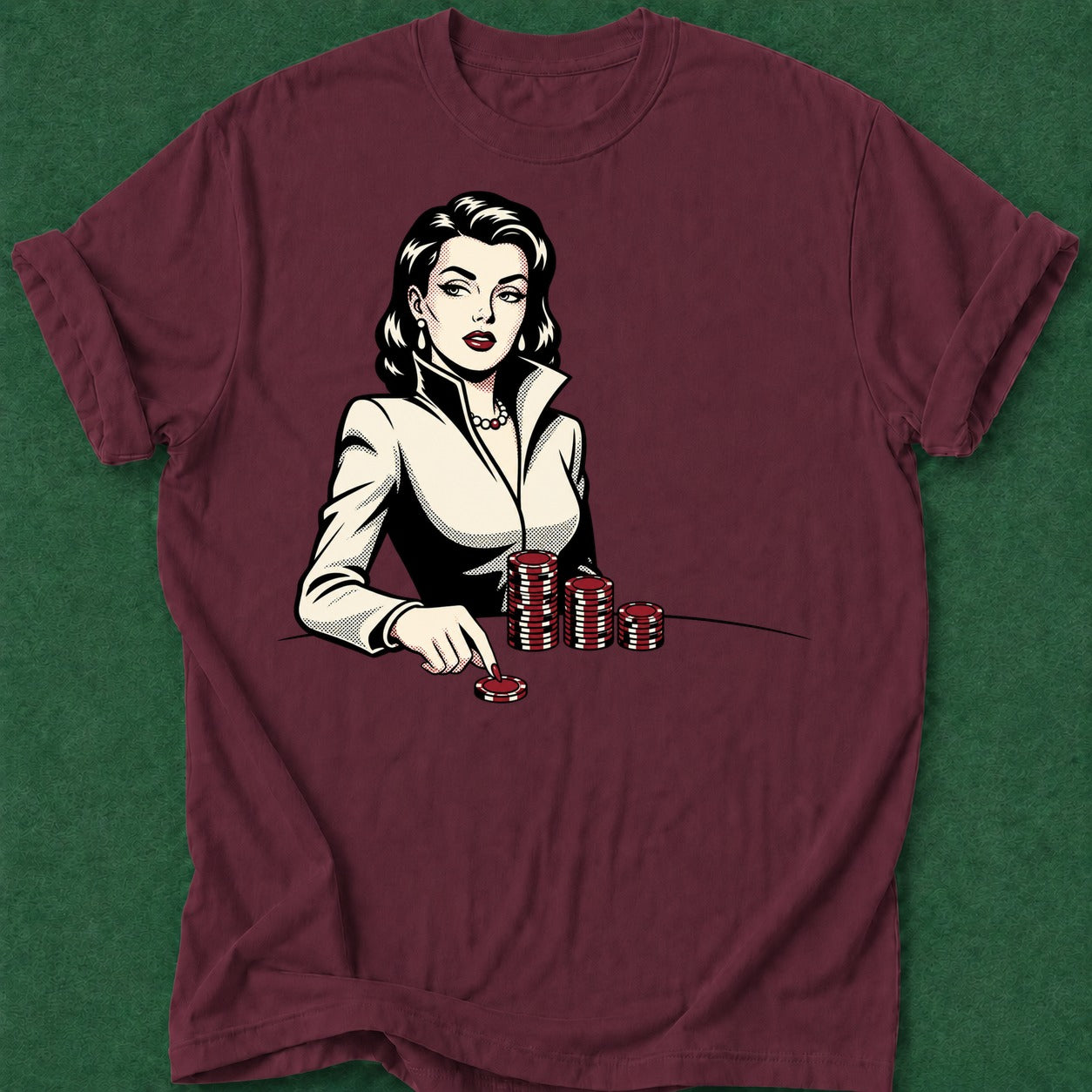 Dead Read Femme Fatale T-Shirt poker t-shirt design, casino night, bluff read, GTO, card shark apparel