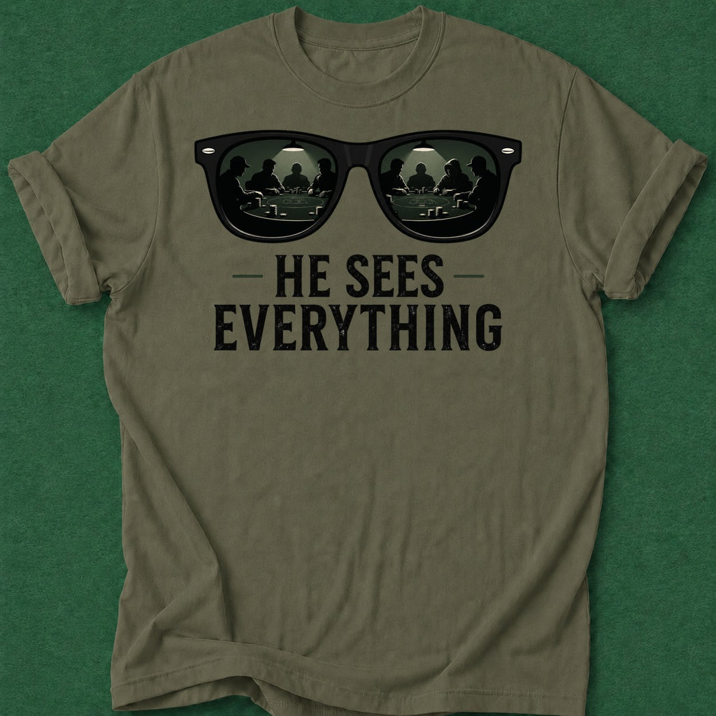 Dead Read He Sees Everything T-Shirt poker t-shirt design, grinder, GTO, poker humor, card shark apparel