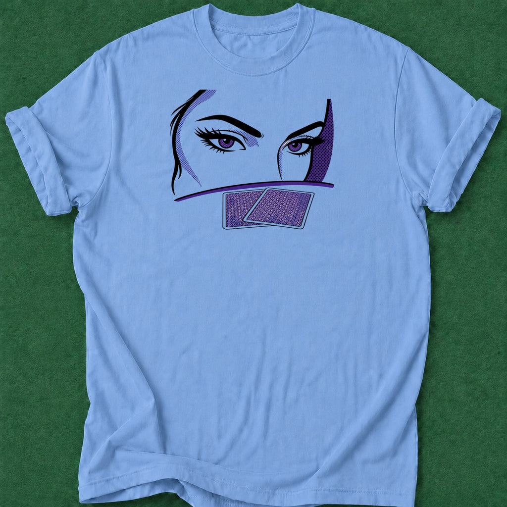 Dead Read Her Poker Face poker t-shirt design, dry humor tee, woman poker, high stakes, tournament poker apparel