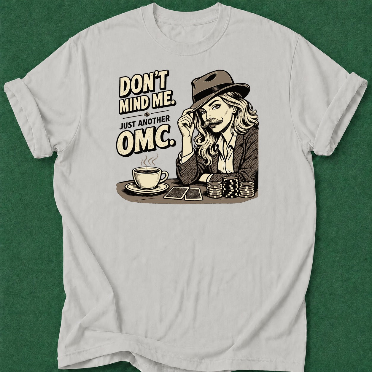 Dead Read Lady OMC B&W T-Shirt poker t-shirt design, tournament poker, dry humor tee, fortune, GTO apparel
