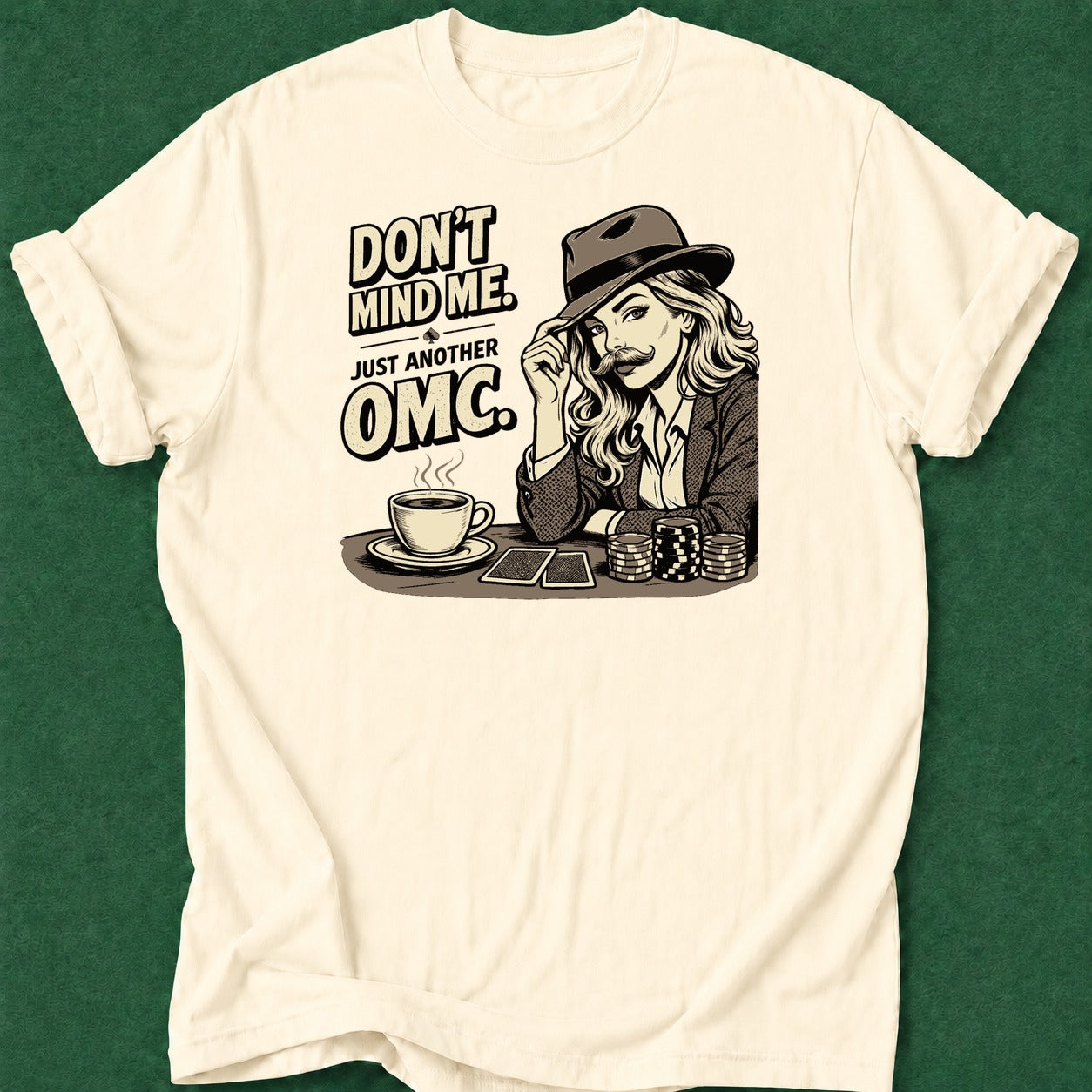 Dead Read Lady OMC B&W T-Shirt poker t-shirt design, tournament poker, dry humor tee, fortune, GTO apparel