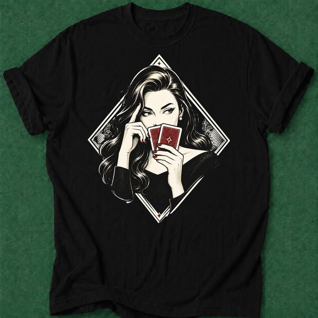 Dead Read She's Thinking T-Shirt poker t-shirt design, table talk, poker room, female poker player, dry humor tee apparel