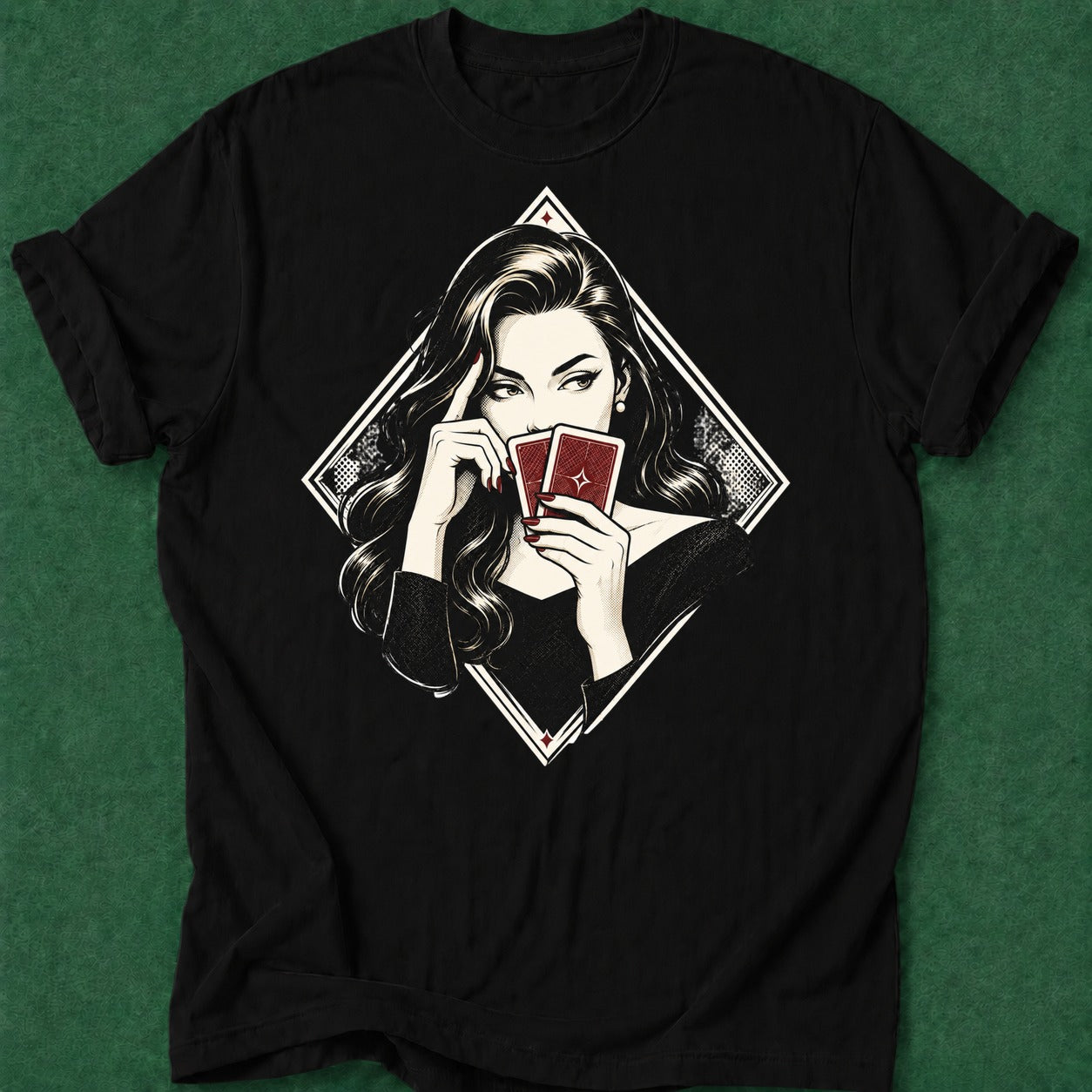 Dead Read She's Thinking T-Shirt poker t-shirt design, table talk, poker room, female poker player, dry humor tee apparel