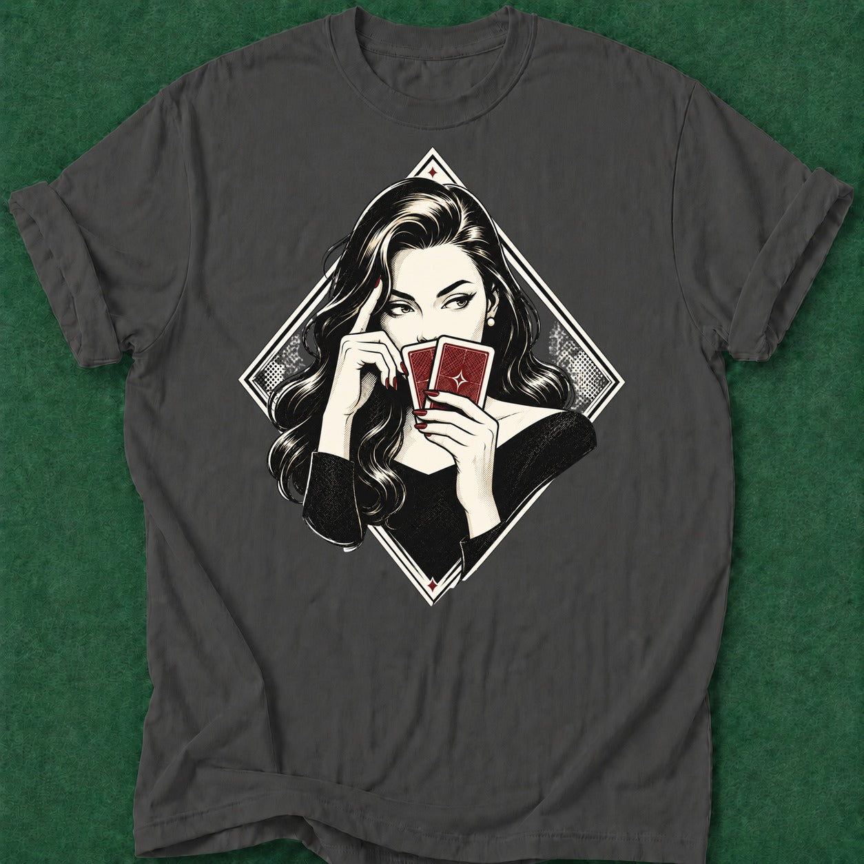 Dead Read She's Thinking T-Shirt poker t-shirt design, table talk, poker room, female poker player, dry humor tee apparel