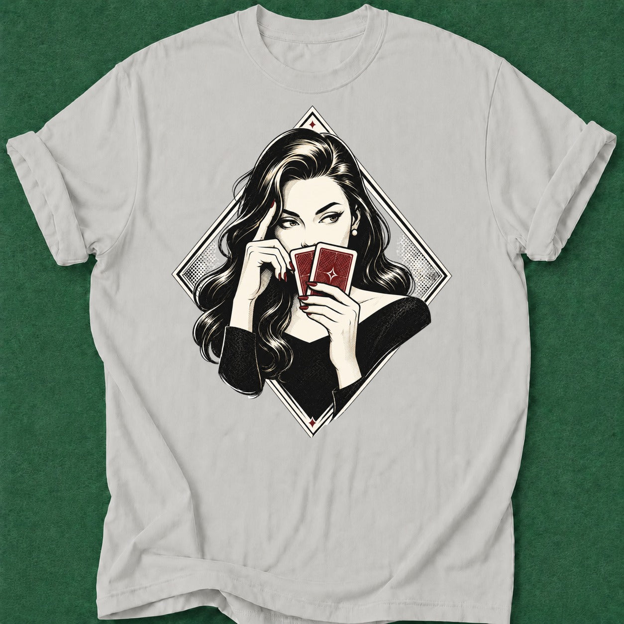 Dead Read She's Thinking T-Shirt poker t-shirt design, table talk, poker room, female poker player, dry humor tee apparel