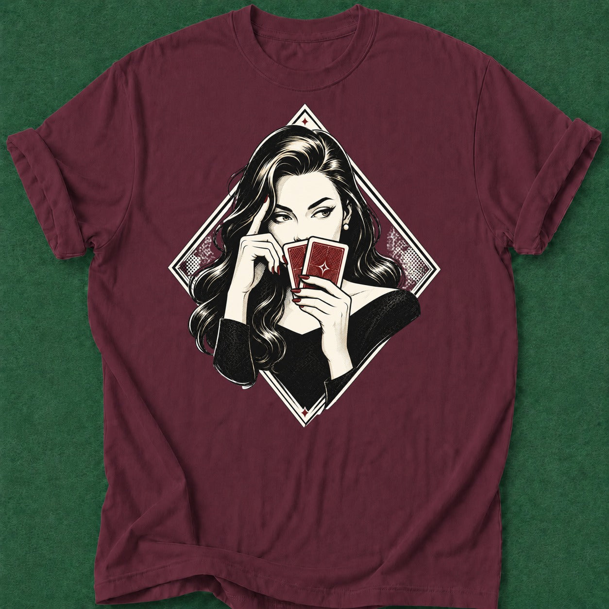 Dead Read She's Thinking T-Shirt poker t-shirt design, table talk, poker room, female poker player, dry humor tee apparel