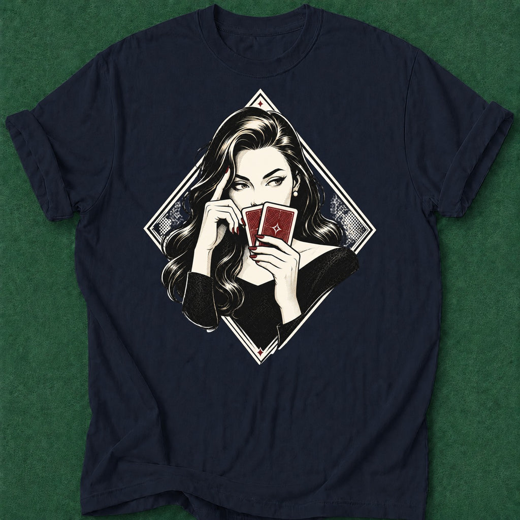 Dead Read She's Thinking T-Shirt poker t-shirt design, table talk, poker room, female poker player, dry humor tee apparel