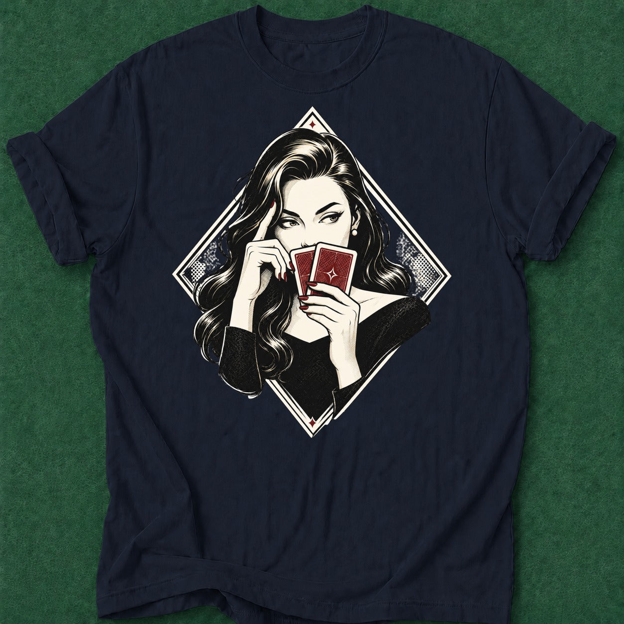 Dead Read She's Thinking T-Shirt poker t-shirt design, table talk, poker room, female poker player, dry humor tee apparel