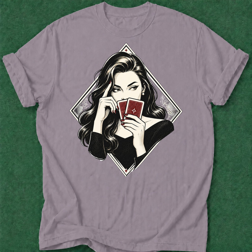Dead Read She's Thinking T-Shirt poker t-shirt design, table talk, poker room, female poker player, dry humor tee apparel