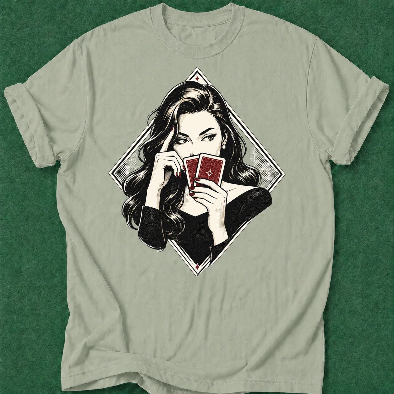 Dead Read She's Thinking T-Shirt poker t-shirt design, table talk, poker room, female poker player, dry humor tee apparel