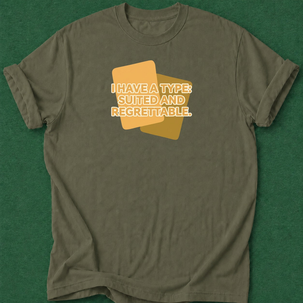 Dead Read Suited and Regrettable T-Shirt poker t-shirt design, river card, poker night, dry humor tee, card player gift apparel