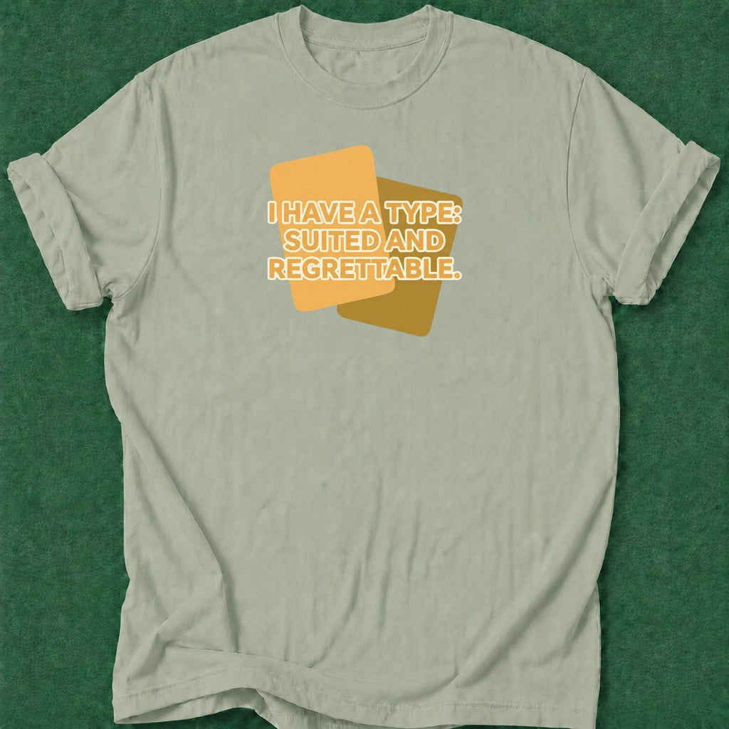Dead Read Suited and Regrettable T-Shirt poker t-shirt design, river card, poker night, dry humor tee, card player gift apparel