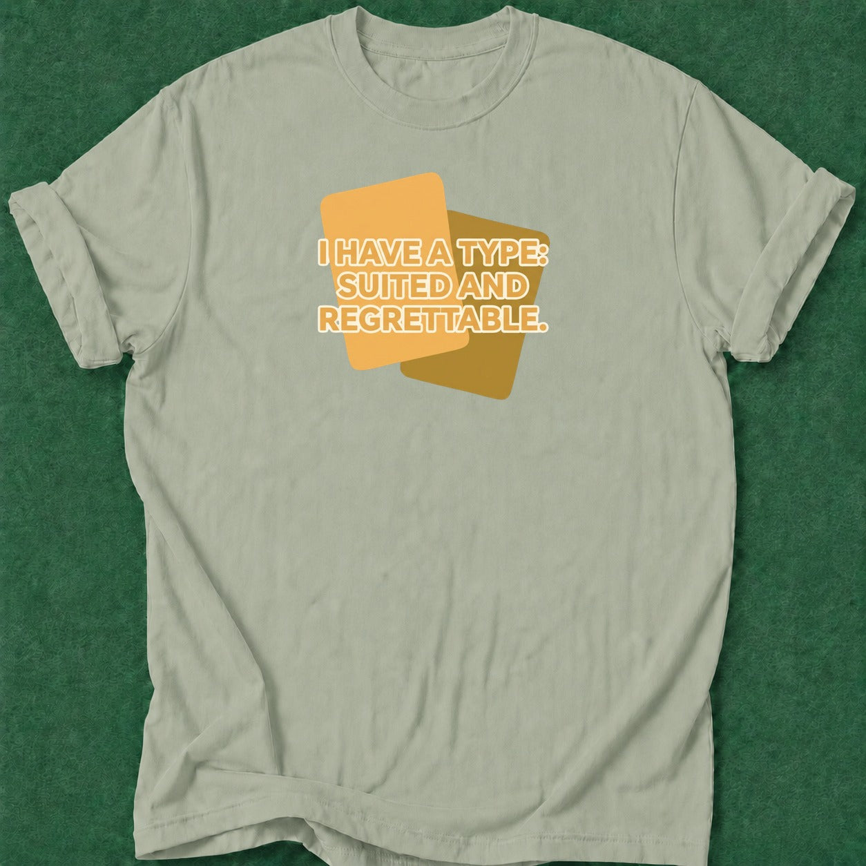 Dead Read Suited and Regrettable T-Shirt poker t-shirt design, river card, poker night, dry humor tee, card player gift apparel