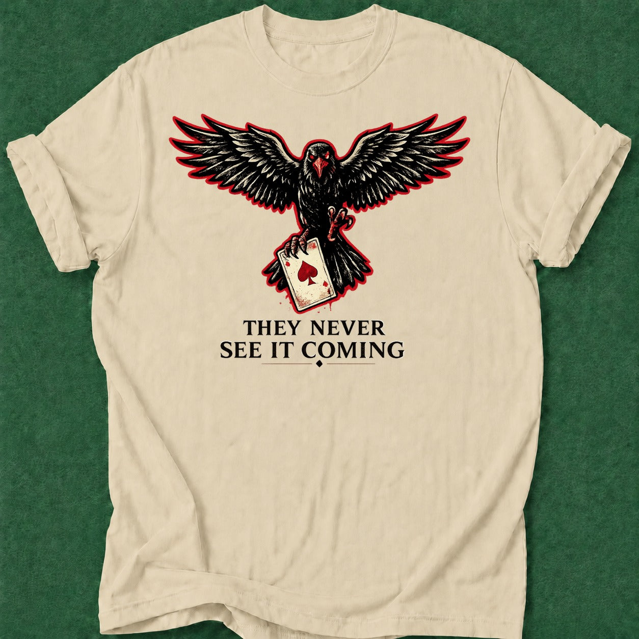Dead Read They Never See It Coming T-Shirt poker t-shirt design, vegas trip, female poker player, chip stack, poker intuition apparel